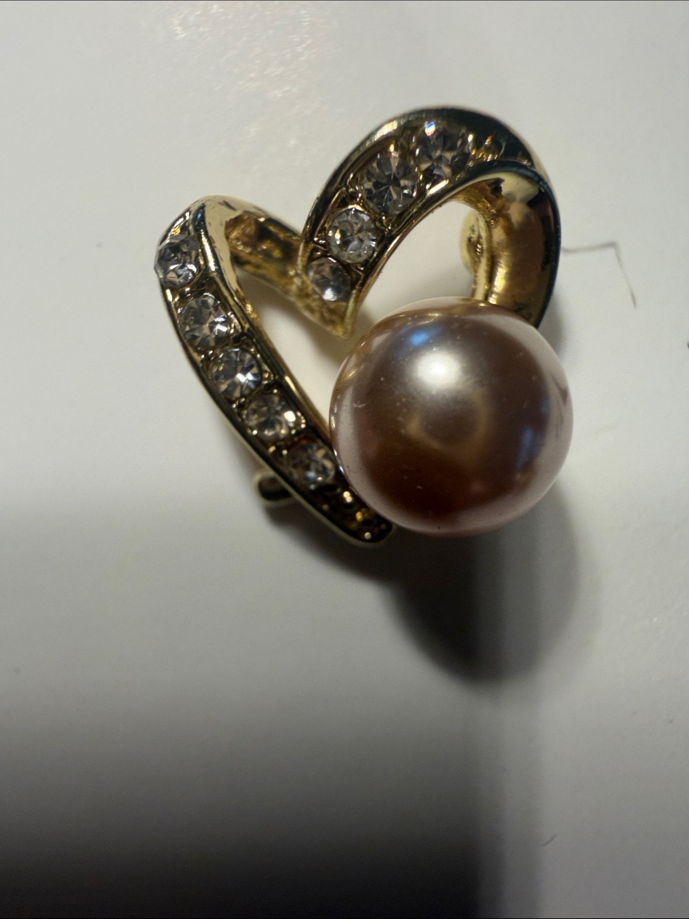 Rose Gold Pearl and Crystal Heart Stud Earrings